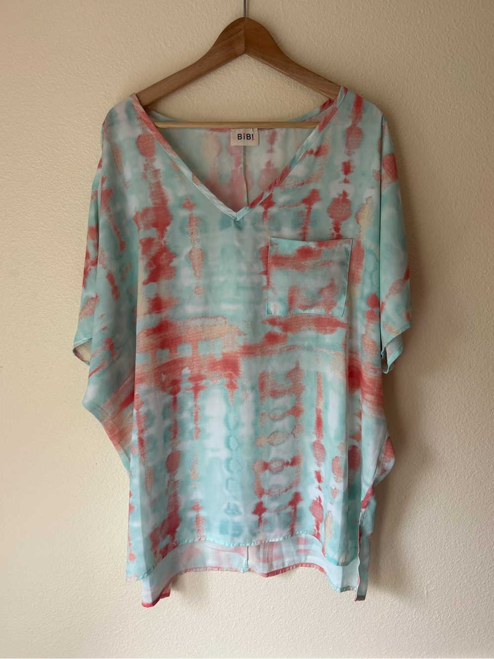 BiBi Aqua & Coral Tie-Dye V-Neck Tunic